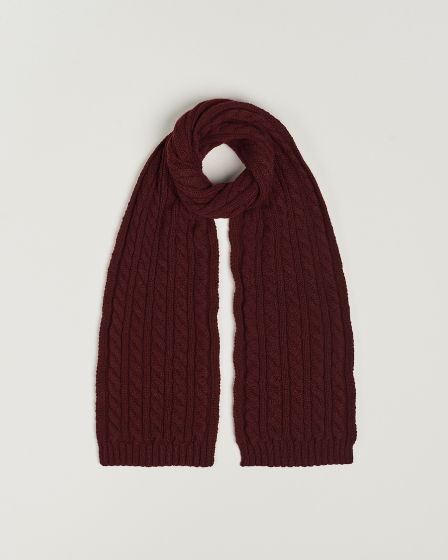 Homme | Sunspel Lambswool Cable Scarf Maroon | Sunspel | Lambswool Cable Scarf Maroon