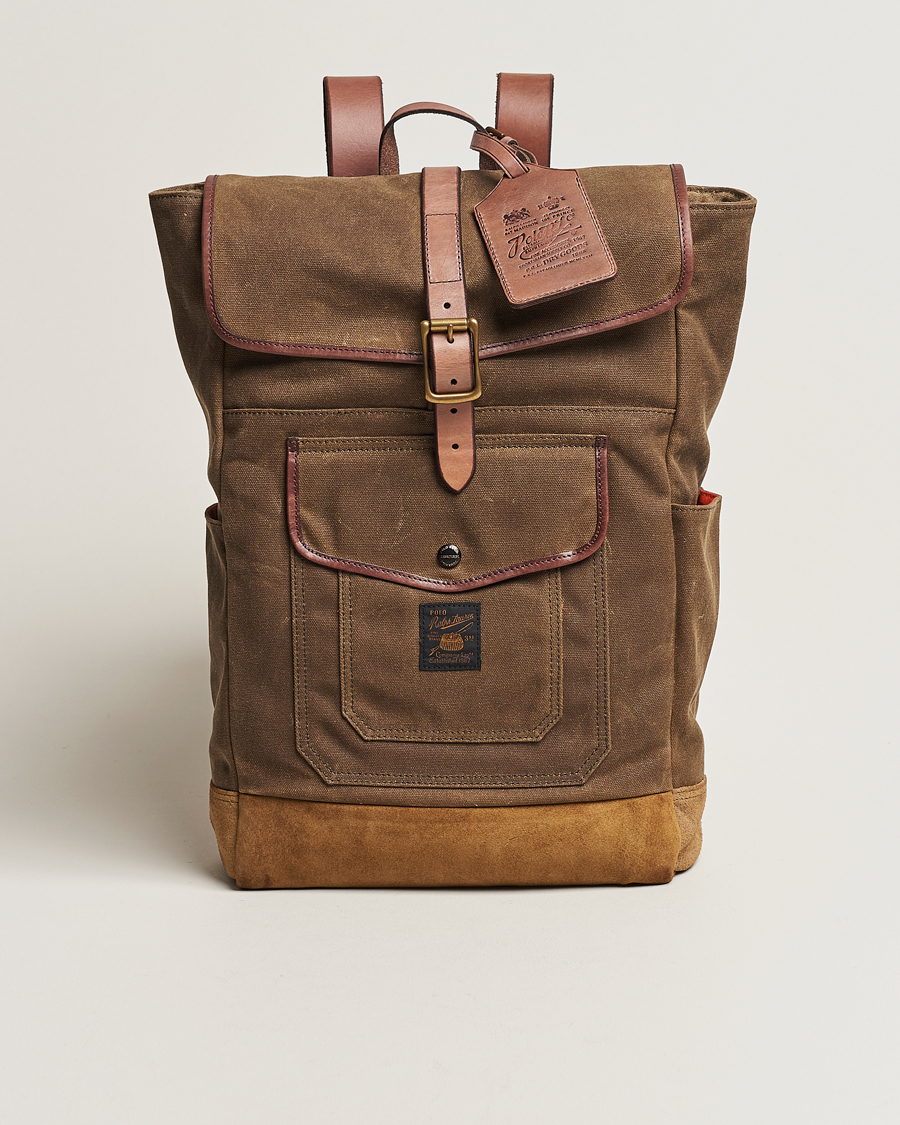 Homme | Polo Ralph Lauren Zip Top Oil Cloth Backpack Olive | Polo Ralph Lauren | Zip Top Oil Cloth Backpack Olive