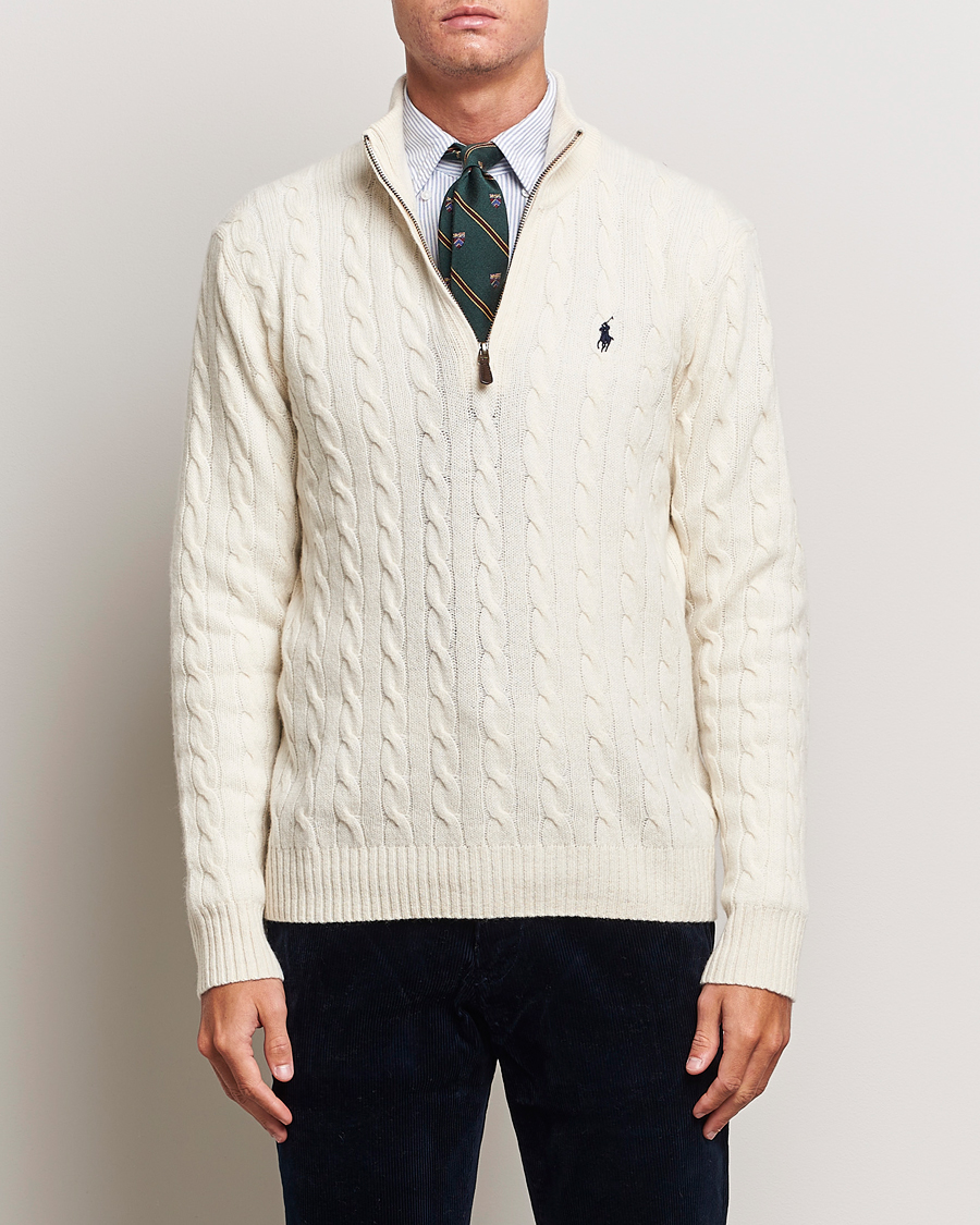 Homme | Pulls Et Tricots | Polo Ralph Lauren | Wool/Cashmere Cable Half Zip Andover Cream