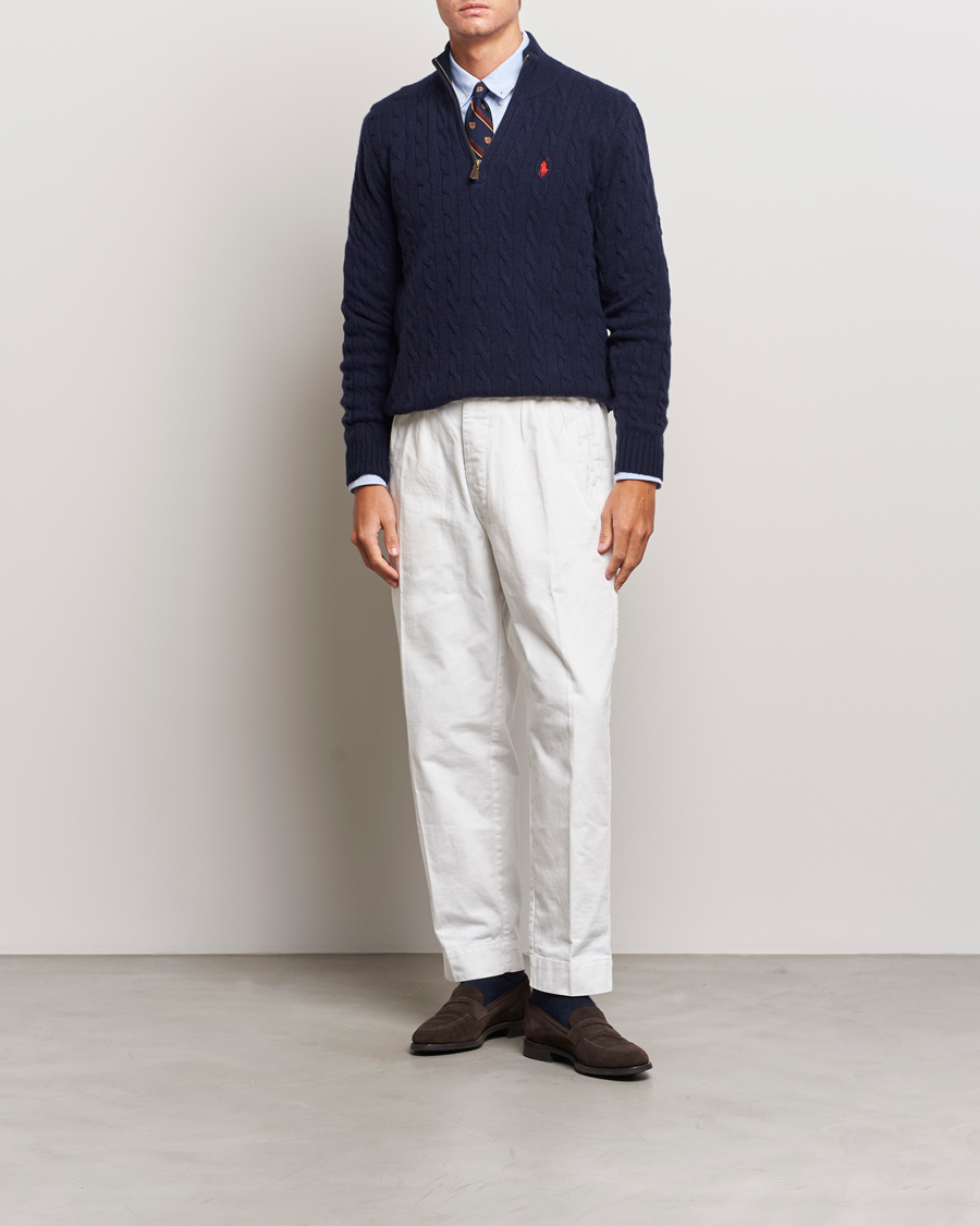 Homme | Pulls Et Tricots | Polo Ralph Lauren | Wool/Cashmere Cable Half Zip Hunter Navy