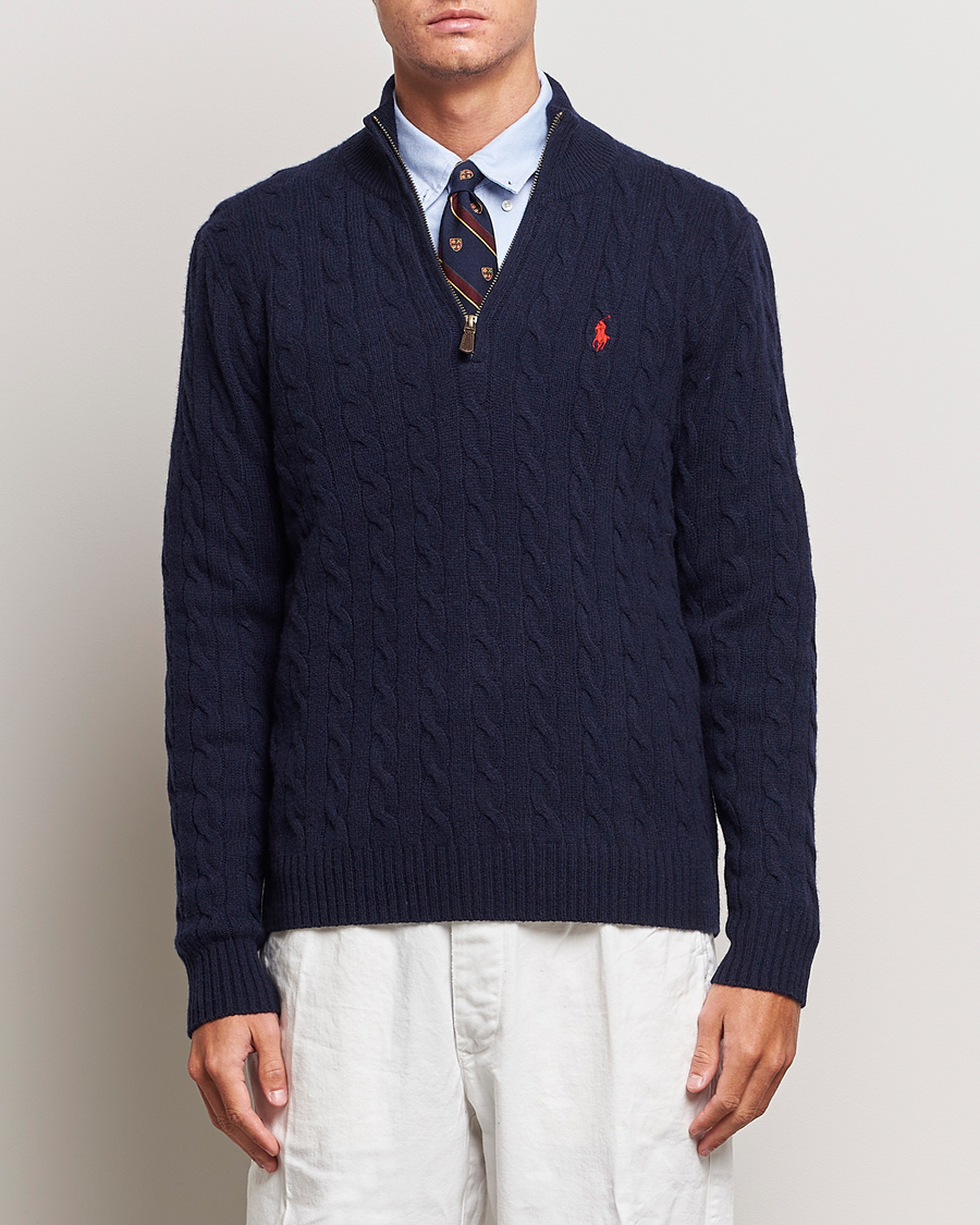 Homme | Pulls Et Tricots | Polo Ralph Lauren | Wool/Cashmere Cable Half Zip Hunter Navy