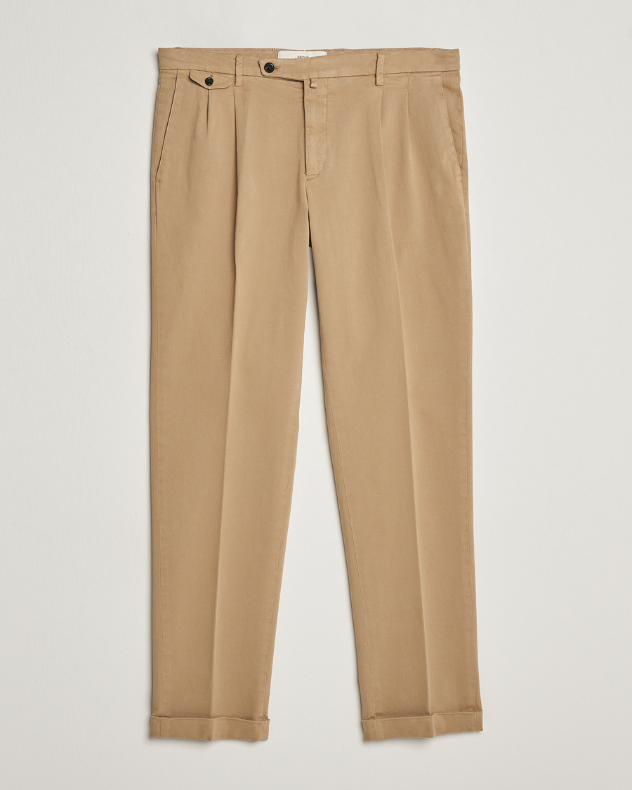 Homme | Pantalons | Briglia 1949 | Easy Fit Pleated Cotton Stretch Chino Beige