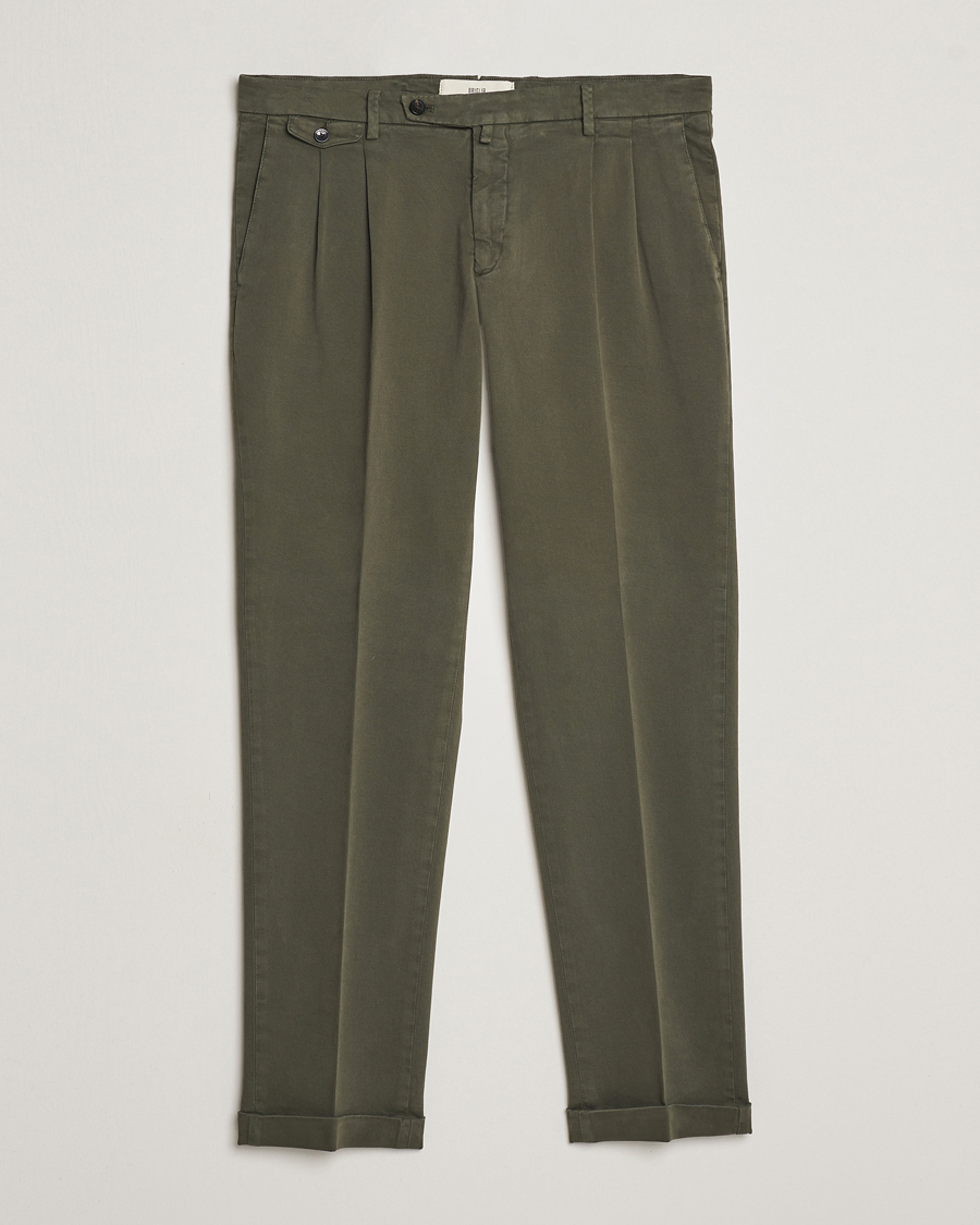 Homme | Pantalons | Briglia 1949 | Easy Fit Pleated Cotton Stretch Chino Military