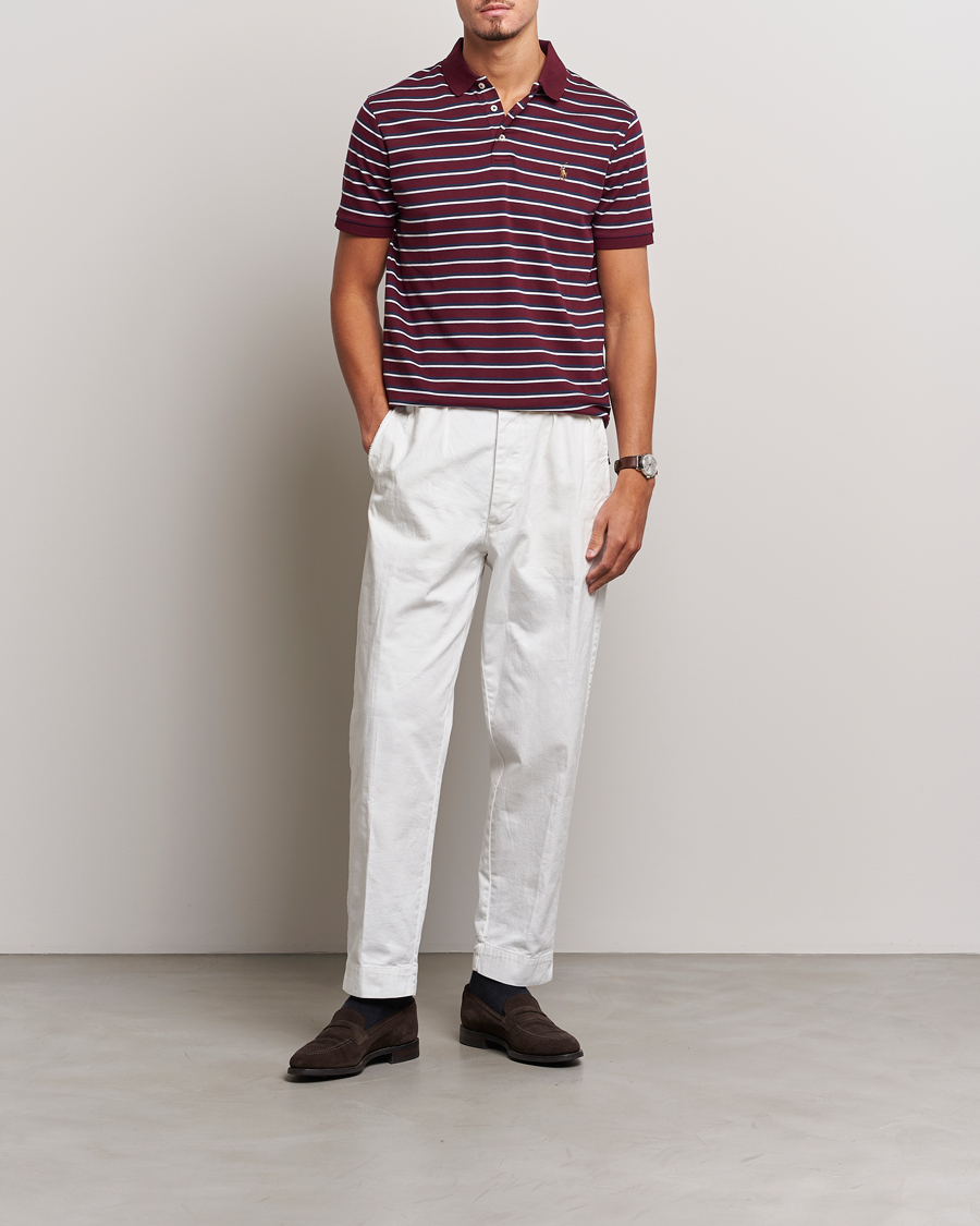 Heren | Polo's | Polo Ralph Lauren | Luxury Pima Cotton Striped Polo Harvard Wine/White