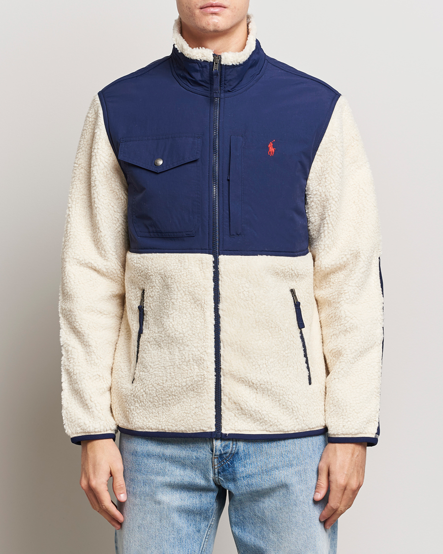 Homme | Pulls Et Tricots | Polo Ralph Lauren | Bonded Sherpa Full Zip Sweater Cream/Newport Navy