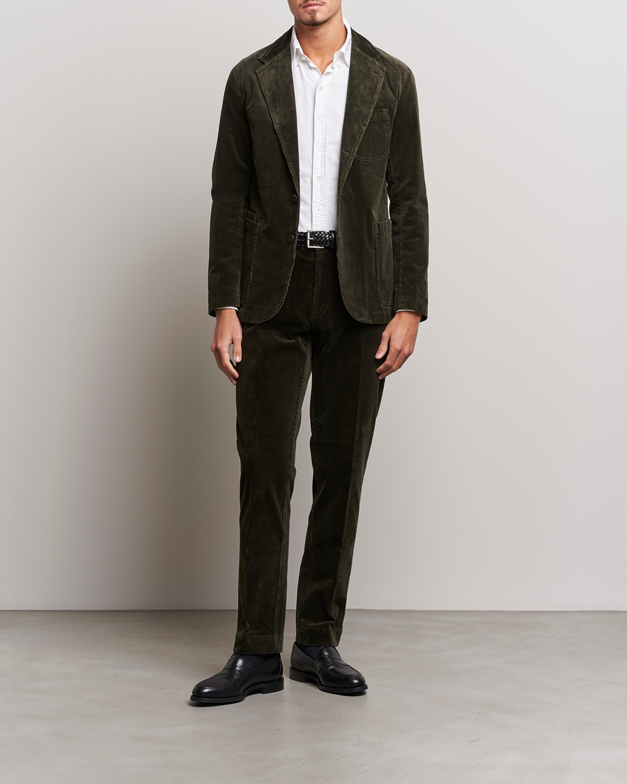 Homme | Pantalons | Polo Ralph Lauren | Corduroy Pleated Trousers Oil Cloth Green