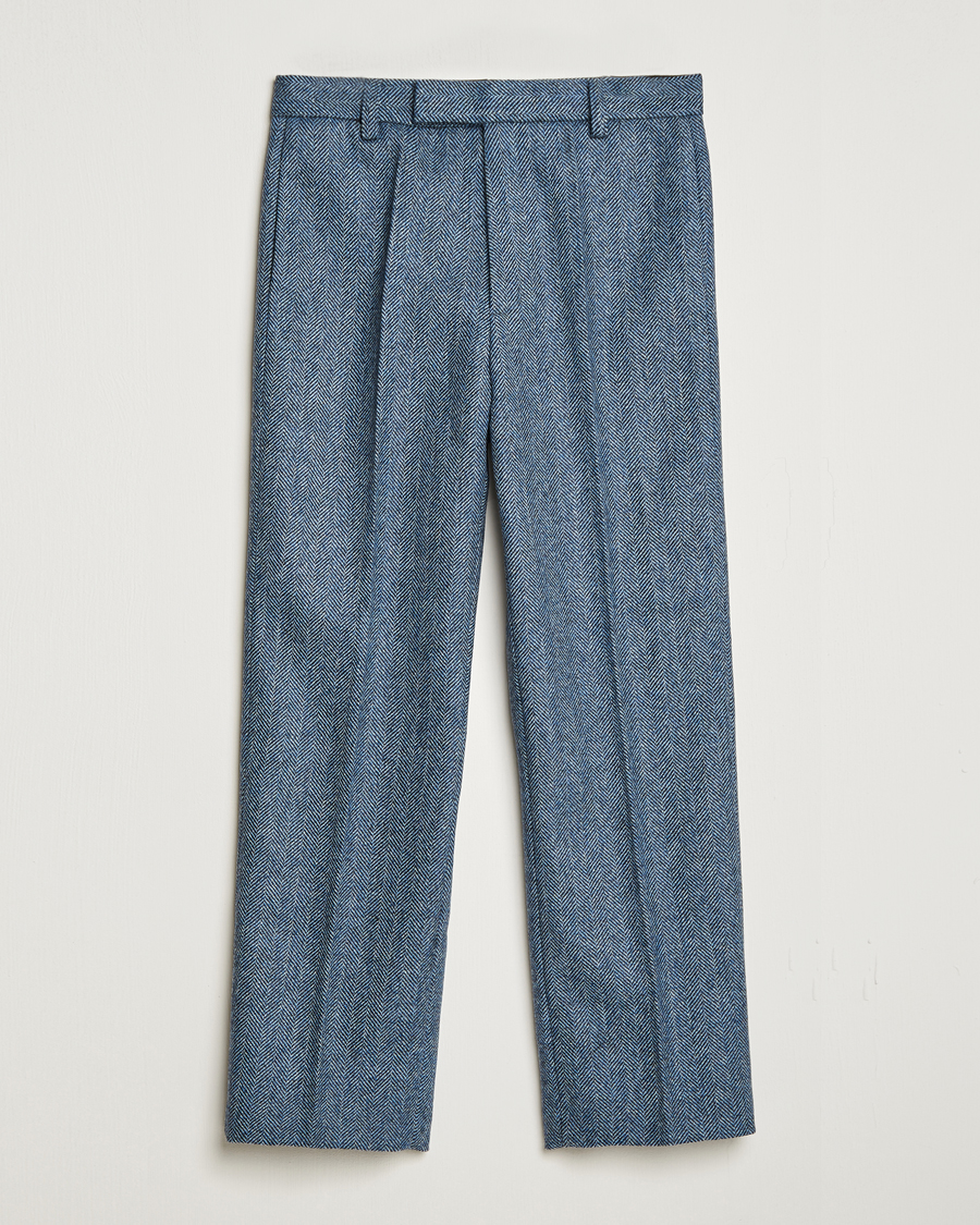 Heren | Broeken | Palmes | Pleated Wool Trousers Navy Herringbone