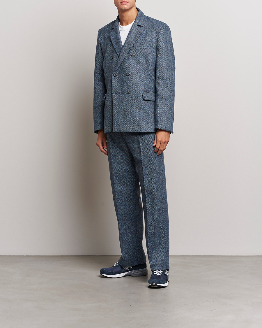 Heren | Broeken | Palmes | Pleated Wool Trousers Navy Herringbone