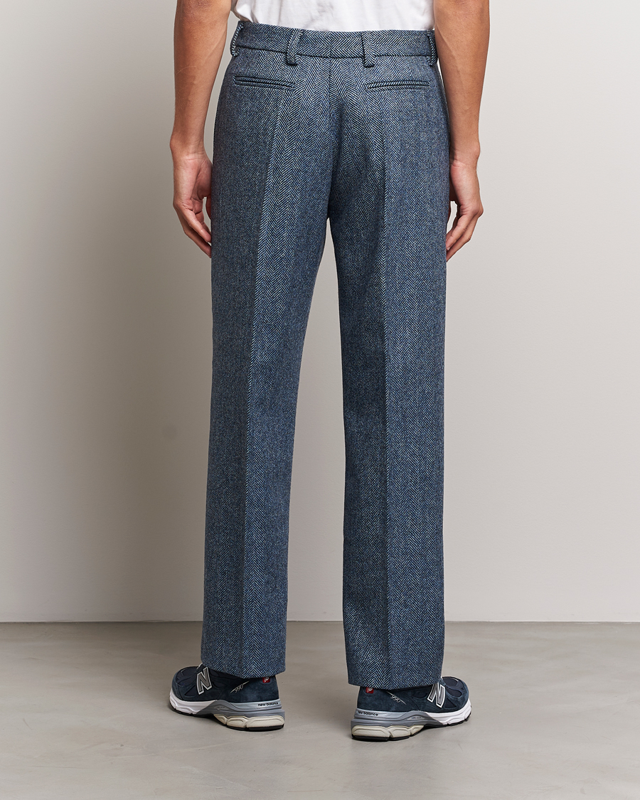 Heren | Broeken | Palmes | Pleated Wool Trousers Navy Herringbone