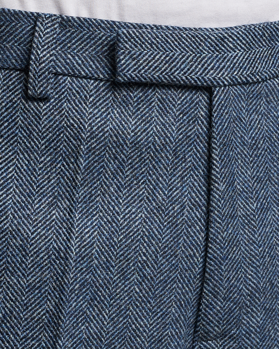 Heren | Broeken | Palmes | Pleated Wool Trousers Navy Herringbone