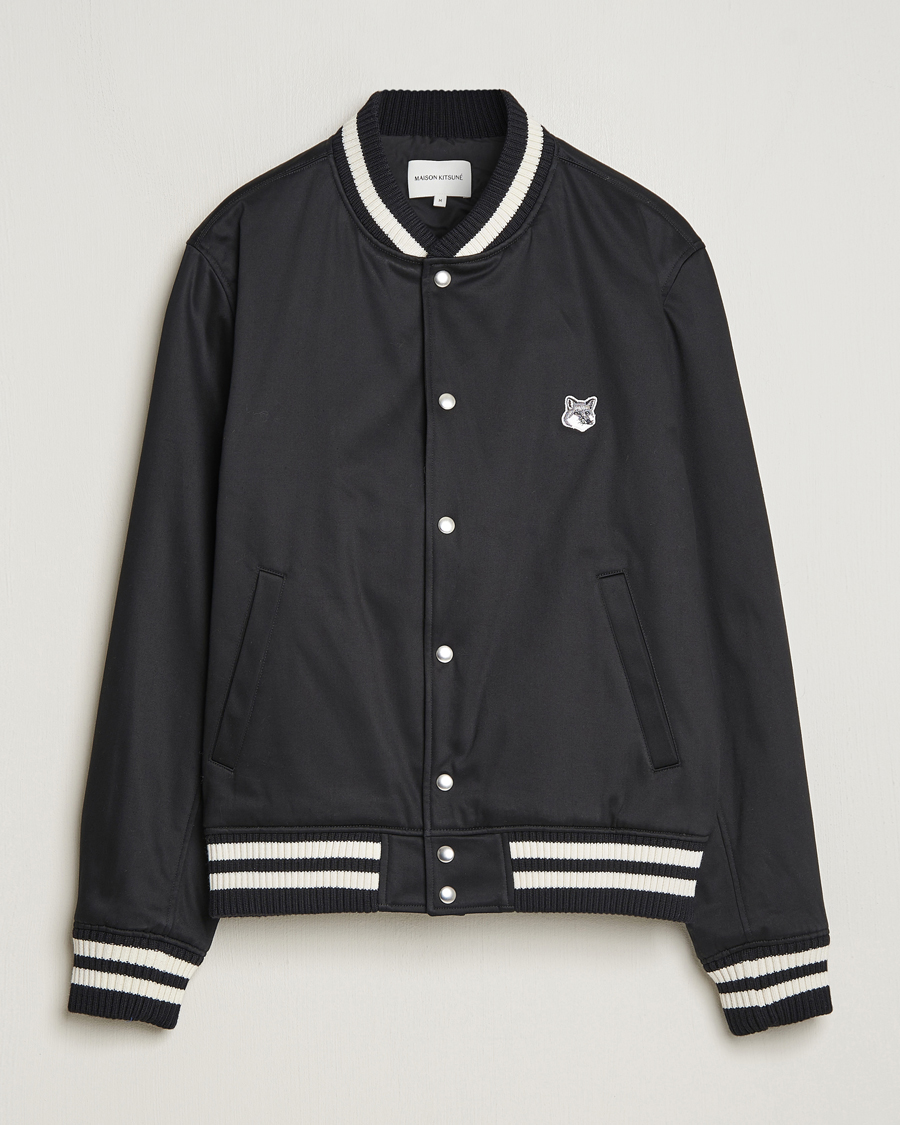 Homme | Manteaux Et Vestes | Maison Kitsuné | Grey Fox Teddy Varsity Jacket Black