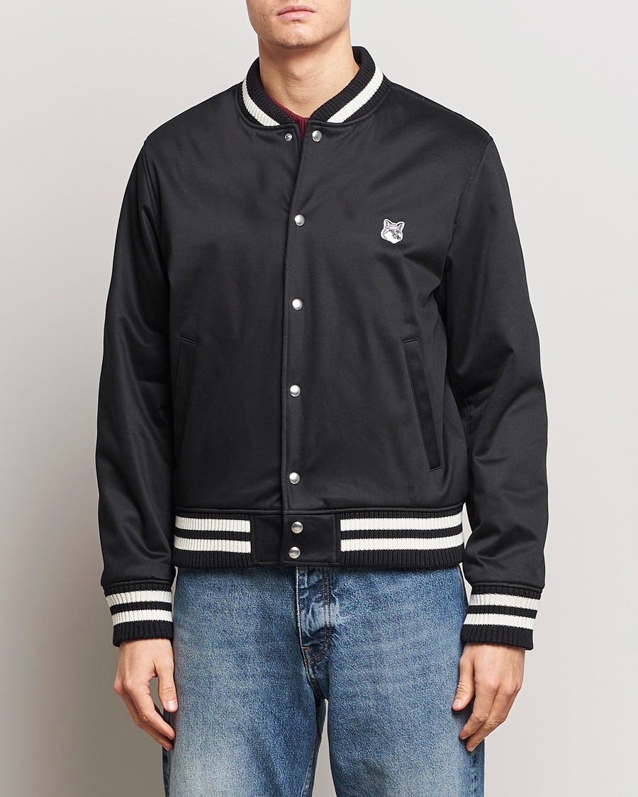 Homme | Manteaux Et Vestes | Maison Kitsuné | Grey Fox Teddy Varsity Jacket Black