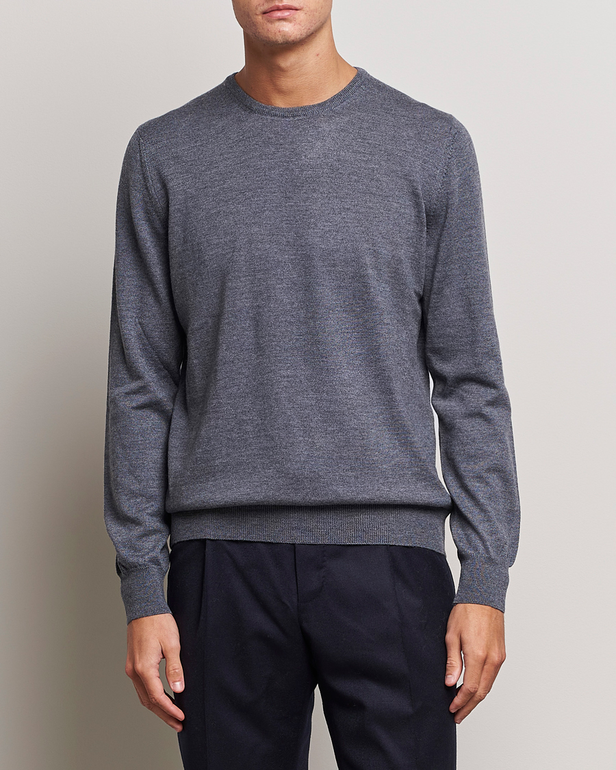 Homme | Pulls Et Tricots | Gran Sasso | Merino Fashion Fit Crew Neck Pullover Grey Melange