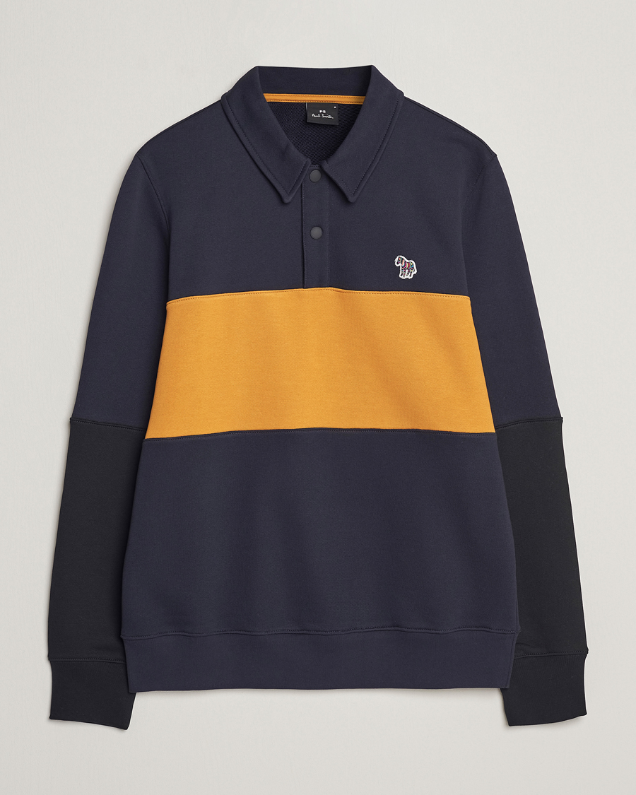 Heren | Truien | PS Paul Smith | Organic Cotton Zebra Colorblocked Rugger Navy/Yellow