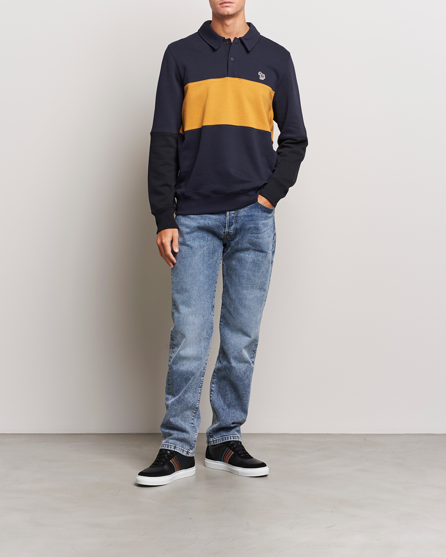Heren | Truien | PS Paul Smith | Organic Cotton Zebra Colorblocked Rugger Navy/Yellow