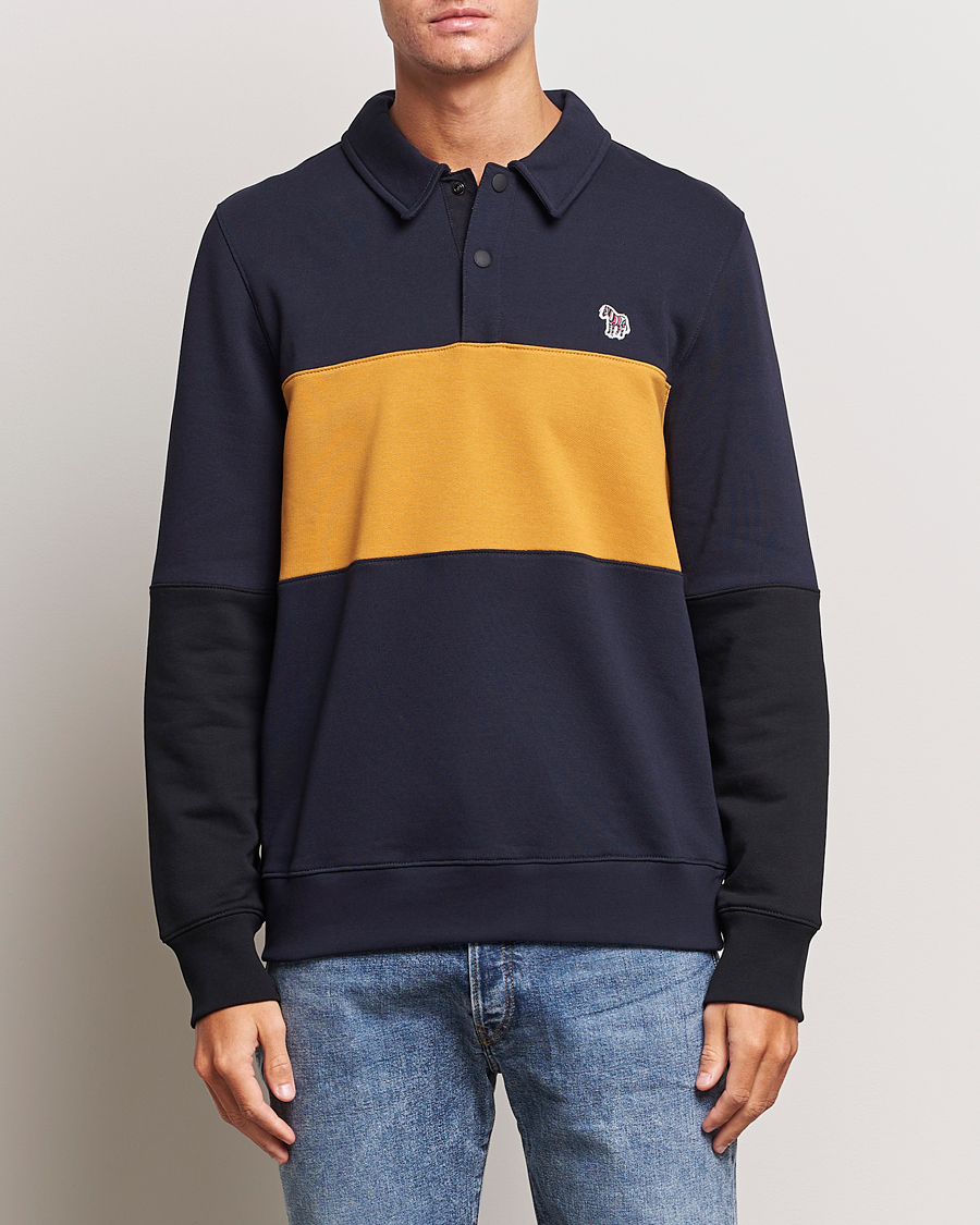 Heren | Truien | PS Paul Smith | Organic Cotton Zebra Colorblocked Rugger Navy/Yellow