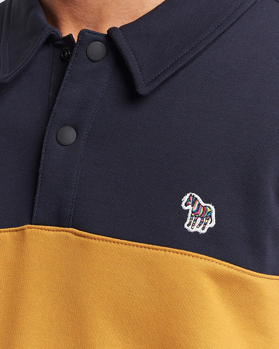 Heren | Truien | PS Paul Smith | Organic Cotton Zebra Colorblocked Rugger Navy/Yellow