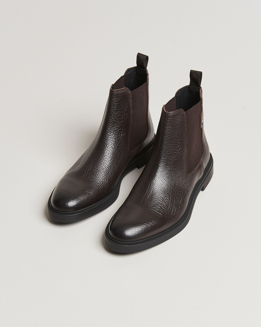 Homme | BOSS BLACK Calev Grained Leather Chelsea Boot Dark Brown | BOSS BLACK | Calev Grained Leather Chelsea Boot Dark Brown