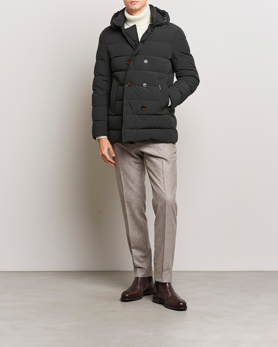 Heren | Jassen | MooRER | Florio Double Breasted Nylon Coat Dark Green
