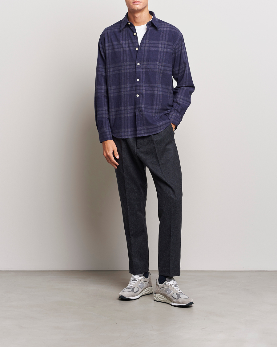 Homme | Chemises | NN07 | Deon Brushed Flannel Checked Shirt Navy Blue