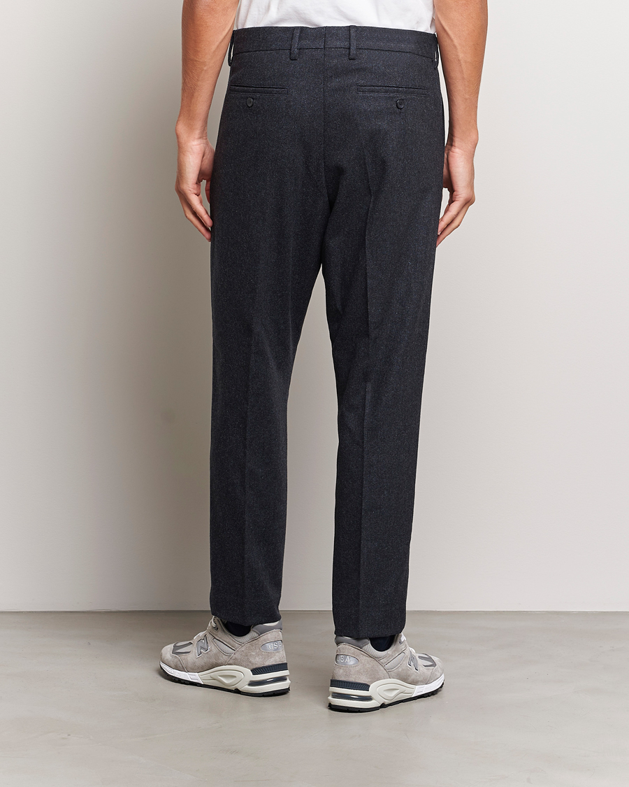Homme | Pantalons | NN07 | Bill Brushed Flannel Pleated Trousers Navy Blue