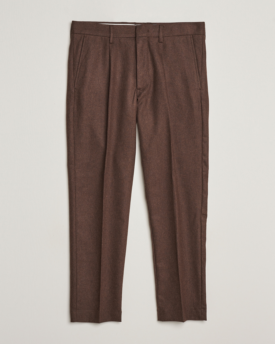 Homme | Pantalons | NN07 | Bill Brushed Flannel Pleated Trousers Demitasse Brown