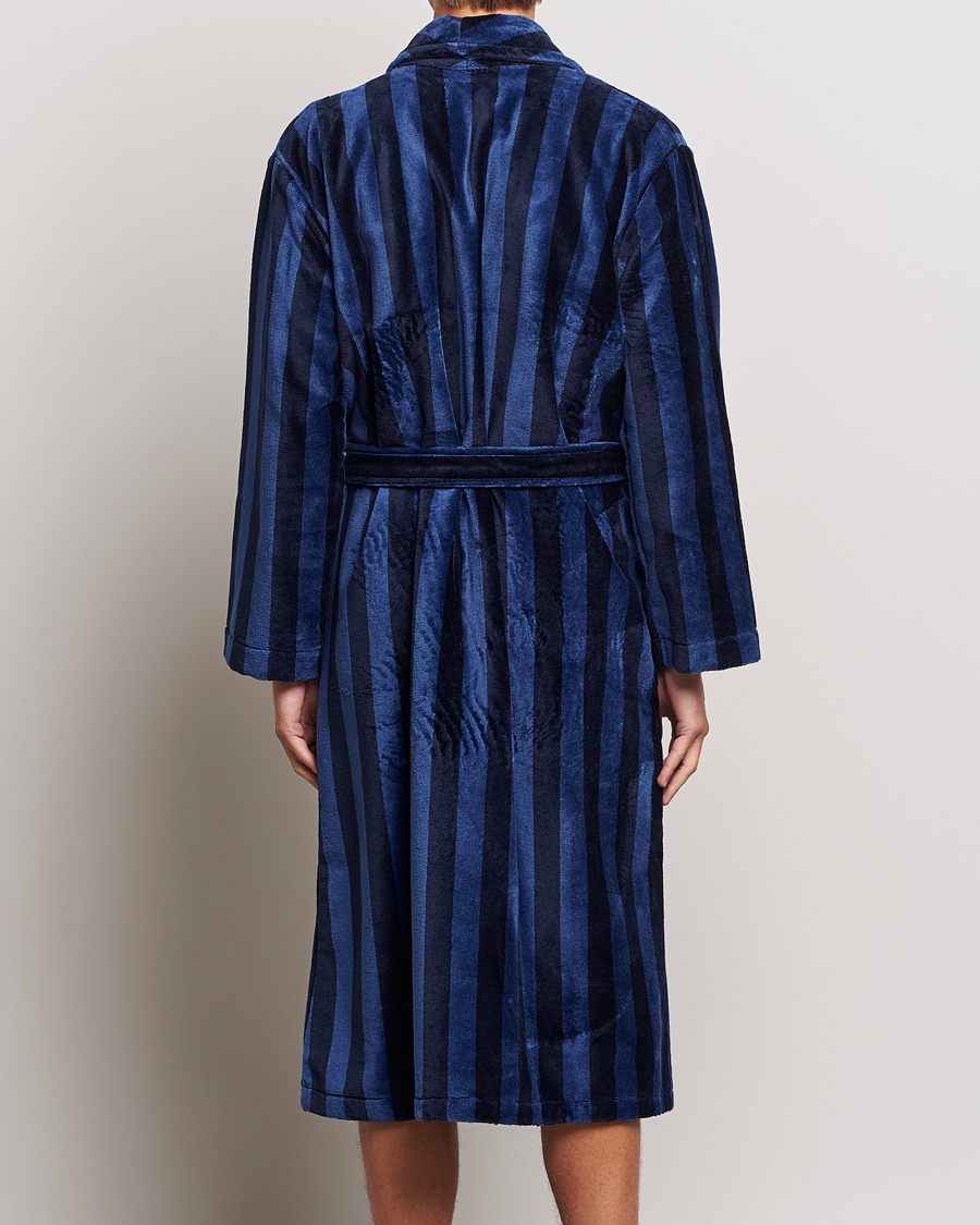 Homme | Peignoirs Et Pyjamas | Derek Rose | Striped Cotton Velour Gown Navy