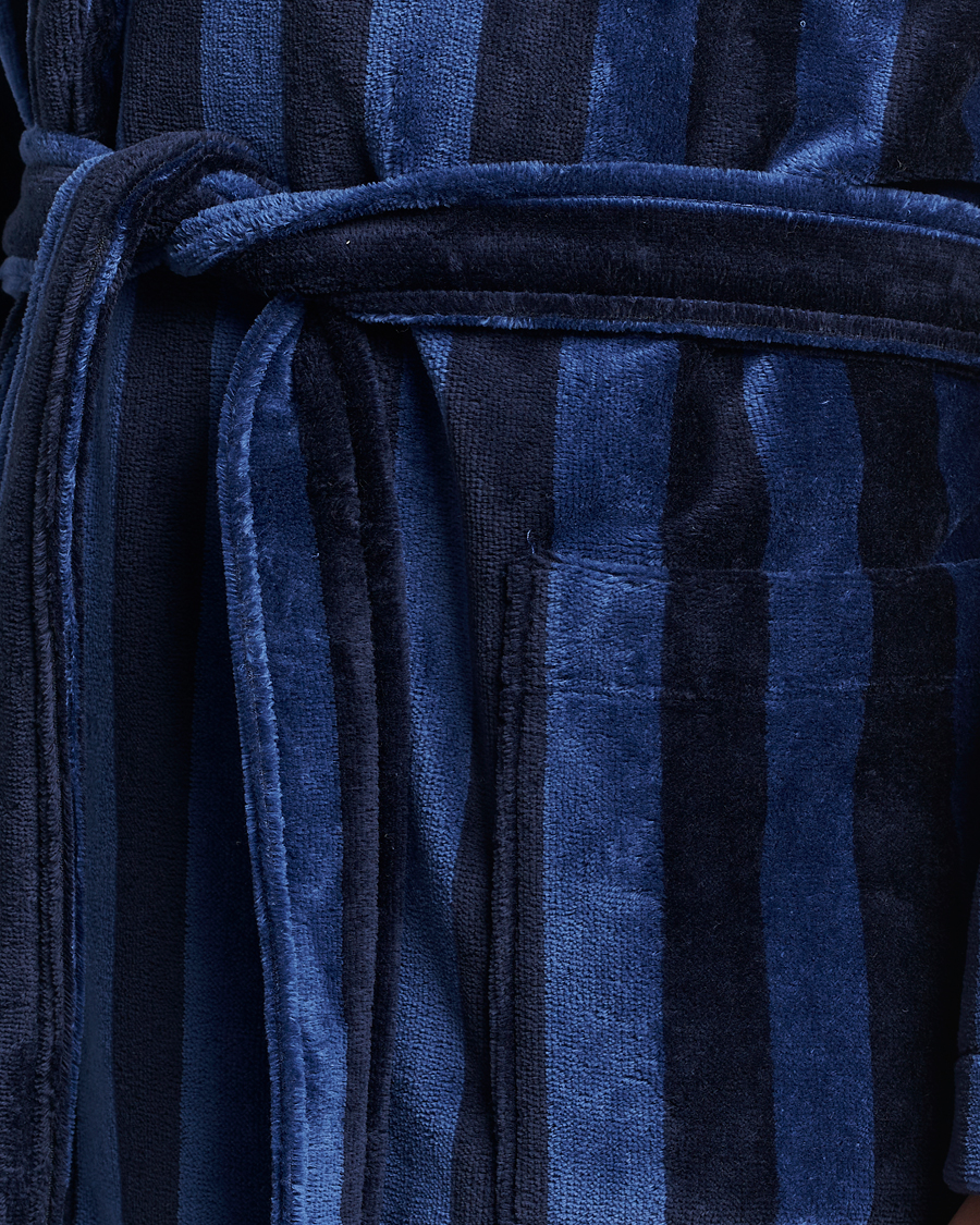 Homme | Peignoirs Et Pyjamas | Derek Rose | Striped Cotton Velour Gown Navy