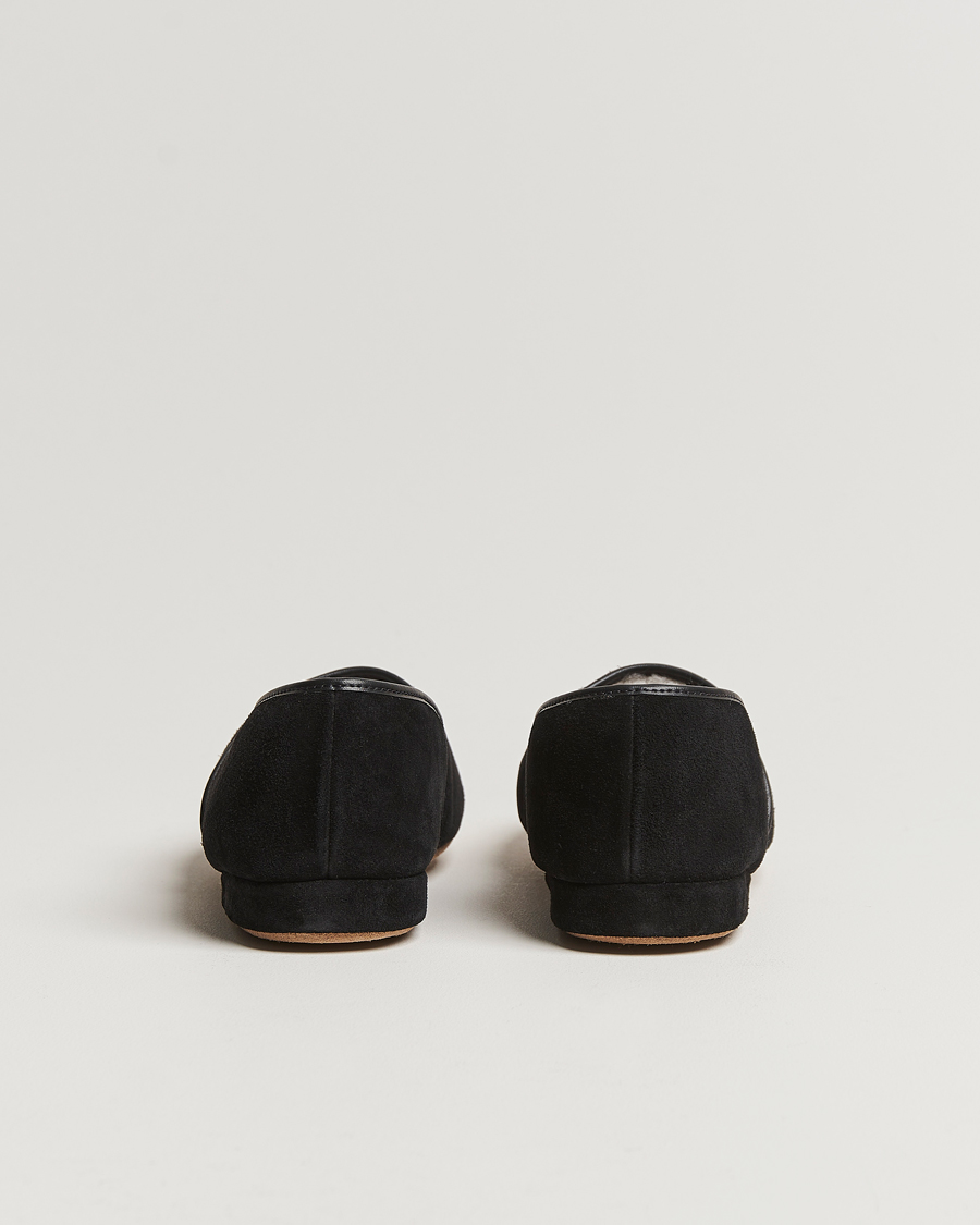Heren | Derek Rose Crawford Sheepskin Suede Slippers Black | Derek Rose | Crawford Sheepskin Suede Slippers Black