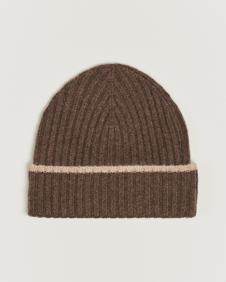 Homme | Amanda Christensen Rib Knitted Cashmere Paspoal Cap Brown Melange | Amanda Christensen | Rib Knitted Cashmere Paspoal Cap Brown Melange