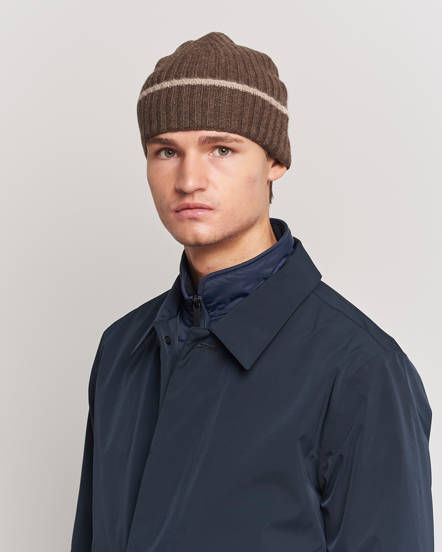 Homme | Amanda Christensen Rib Knitted Cashmere Paspoal Cap Brown Melange | Amanda Christensen | Rib Knitted Cashmere Paspoal Cap Brown Melange