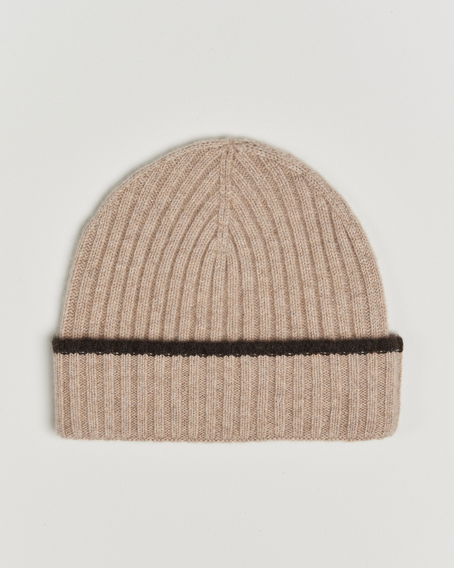 Homme | Amanda Christensen Rib Knitted Cashmere Paspoal Cap Beige Melange | Amanda Christensen | Rib Knitted Cashmere Paspoal Cap Beige Melange