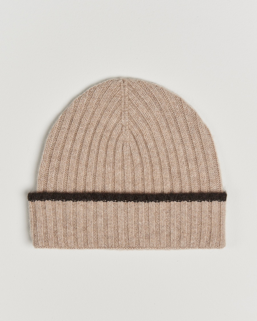 Homme | Amanda Christensen Rib Knitted Cashmere Paspoal Cap Beige Melange | Amanda Christensen | Rib Knitted Cashmere Paspoal Cap Beige Melange