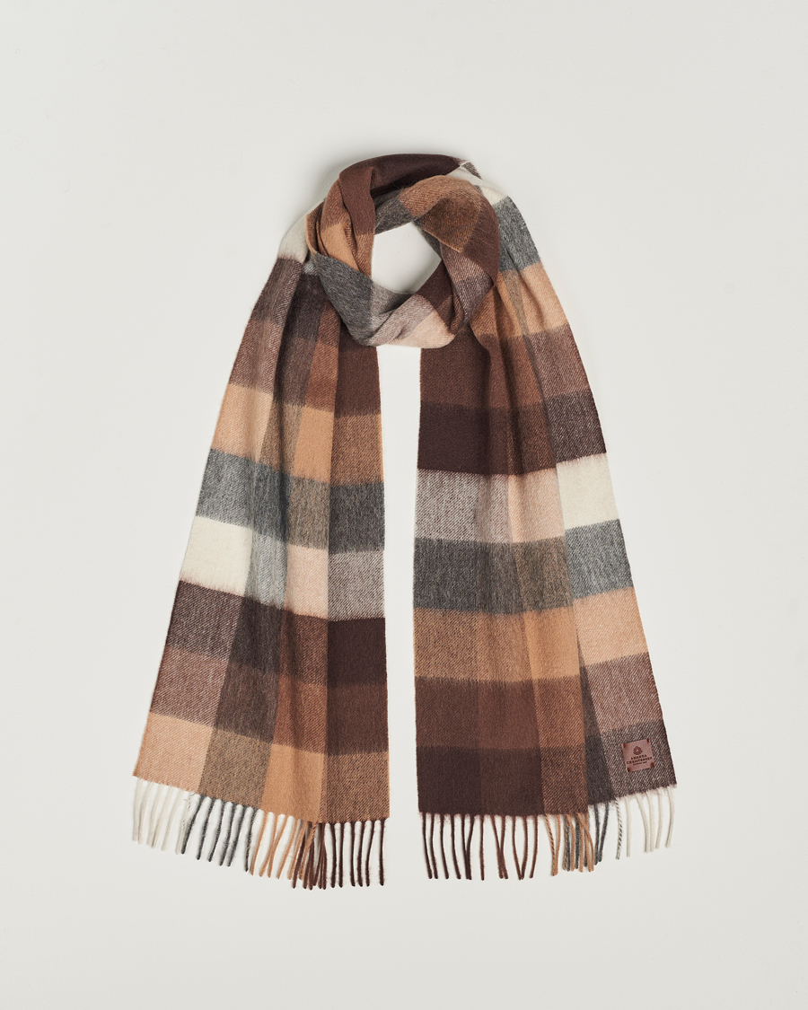 Homme | Amanda Christensen Merino Wool Block Check Scarf Brown Multi | Amanda Christensen | Merino Wool Block Check Scarf Brown Multi
