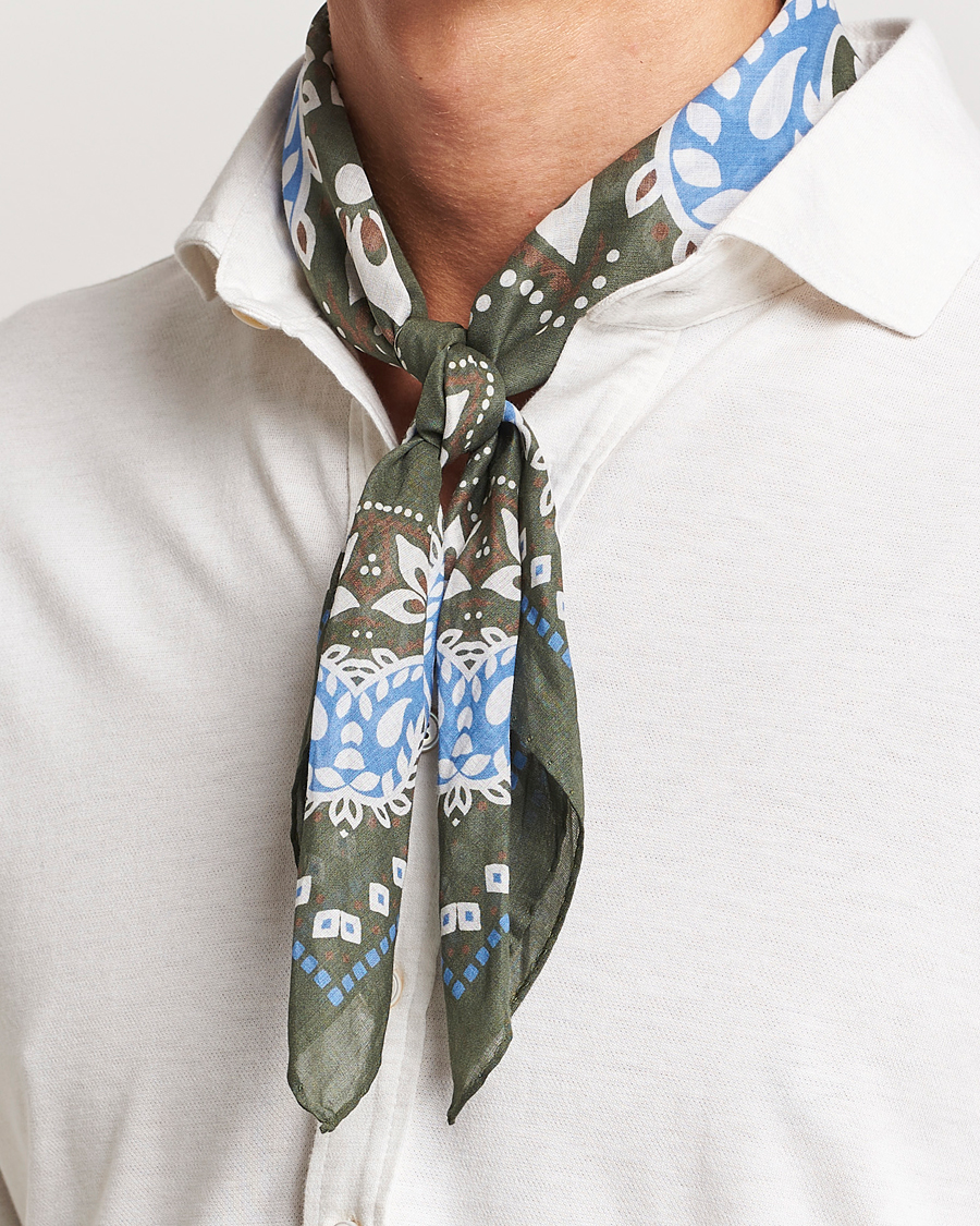 Homme | Amanda Christensen Cotton Voilé Printed Flower Bandana Olive | Amanda Christensen | Cotton Voilé Printed Flower Bandana Olive