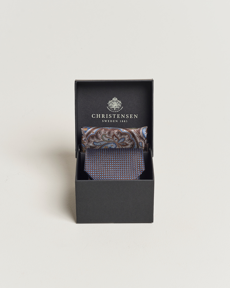 Homme | Amanda Christensen Box Set Silk 8 cm Paisley Tie And Pocket Square Brown | Amanda Christensen | Box Set Silk 8 cm Paisley Tie And Pocket Square Brown