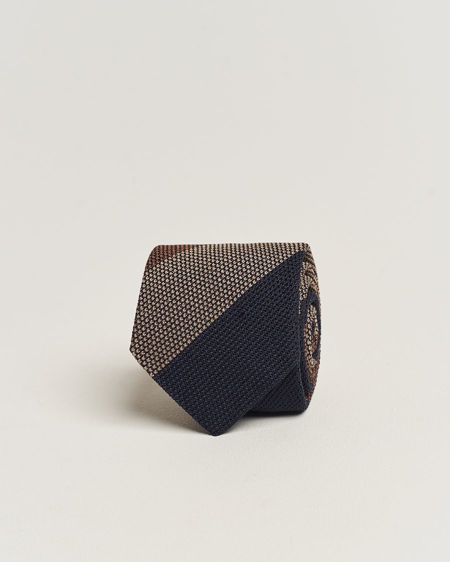 Homme | Amanda Christensen Silk Grenadine 8cm Block Striped Tie Brown/Navy/Beige | Amanda Christensen | Silk Grenadine 8cm Block Striped Tie Brown/Navy/Beige