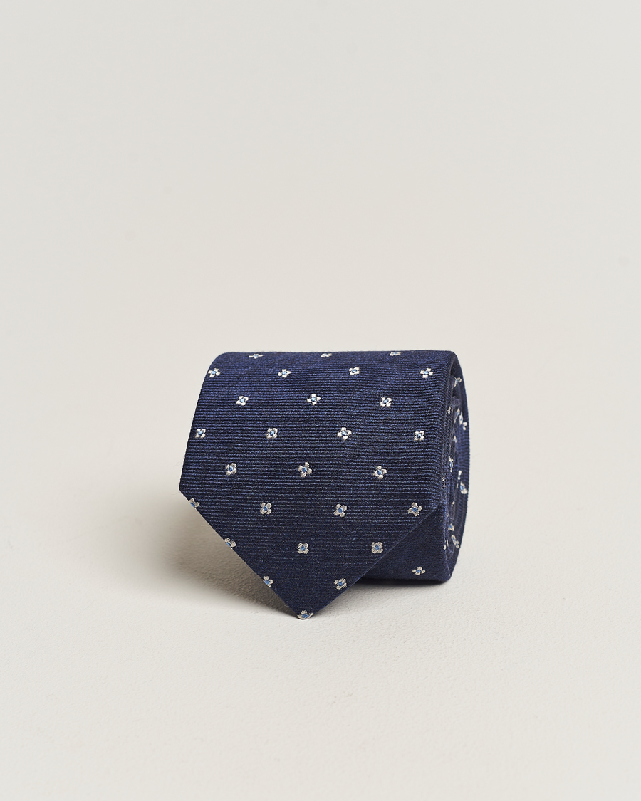Homme | Amanda Christensen Silk/Wool 8cm Printed Flower Tie Navy | Amanda Christensen | Silk/Wool 8cm Printed Flower Tie Navy