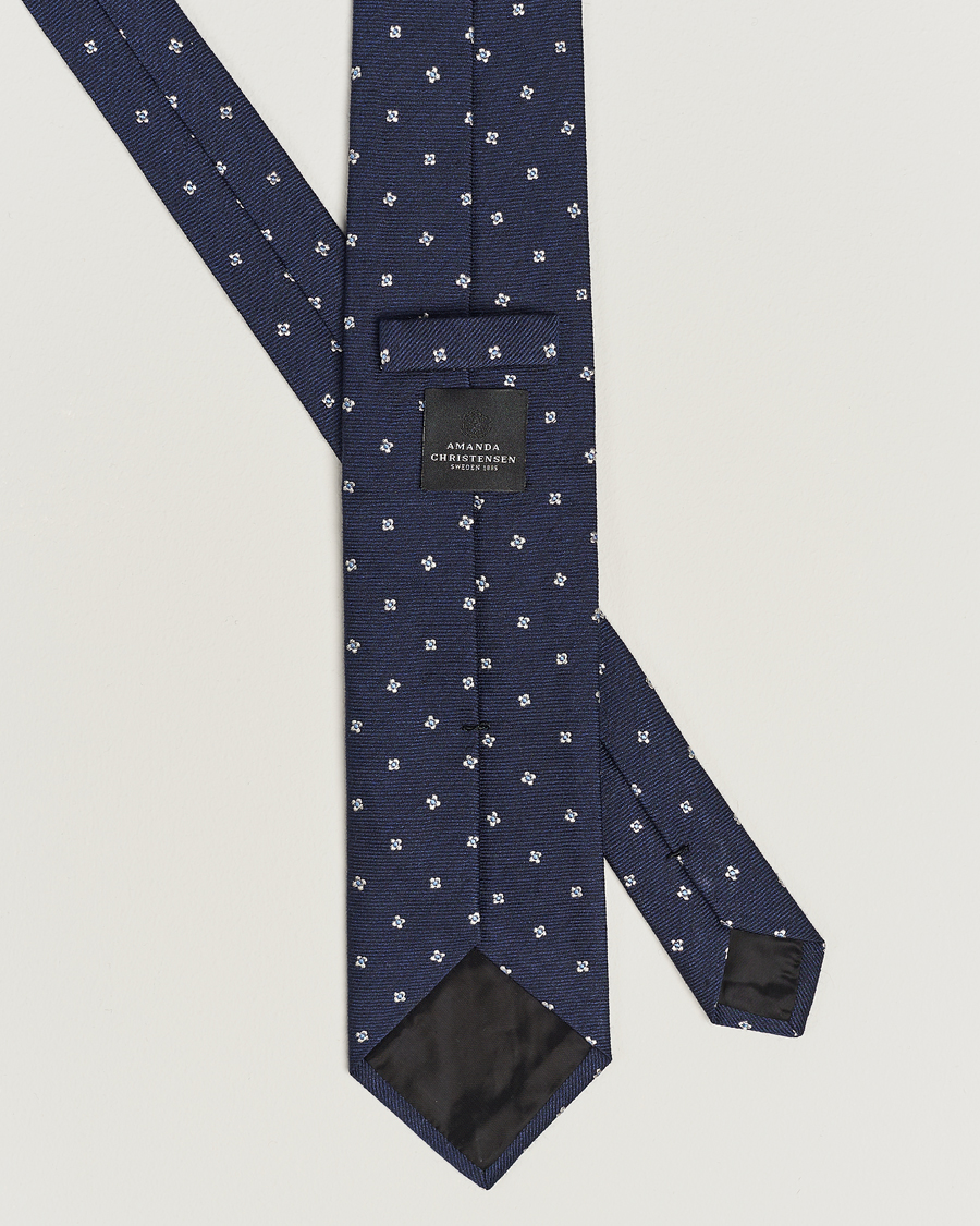 Homme | Amanda Christensen Silk/Wool 8cm Printed Flower Tie Navy | Amanda Christensen | Silk/Wool 8cm Printed Flower Tie Navy