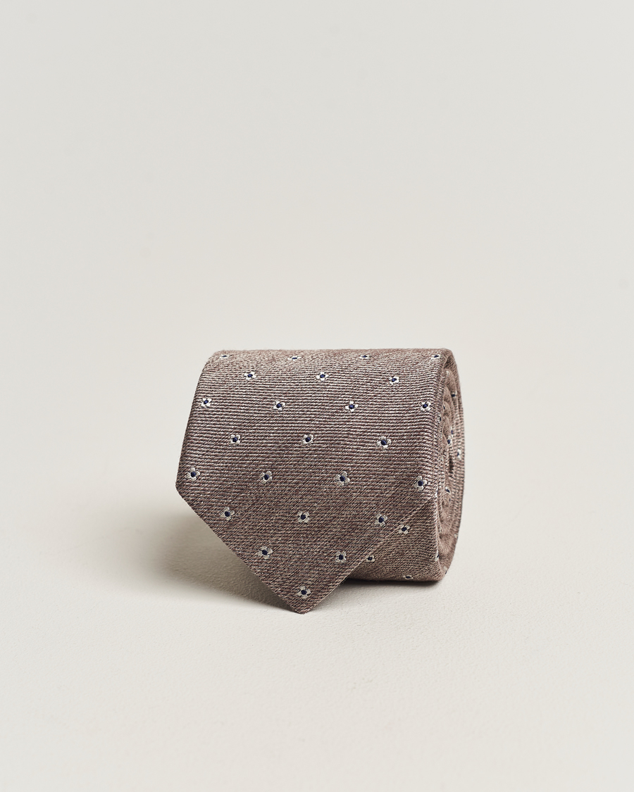 Homme | Amanda Christensen Silk/Wool 8cm Printed Flower Tie Beige Melange | Amanda Christensen | Silk/Wool 8cm Printed Flower Tie Beige Melange