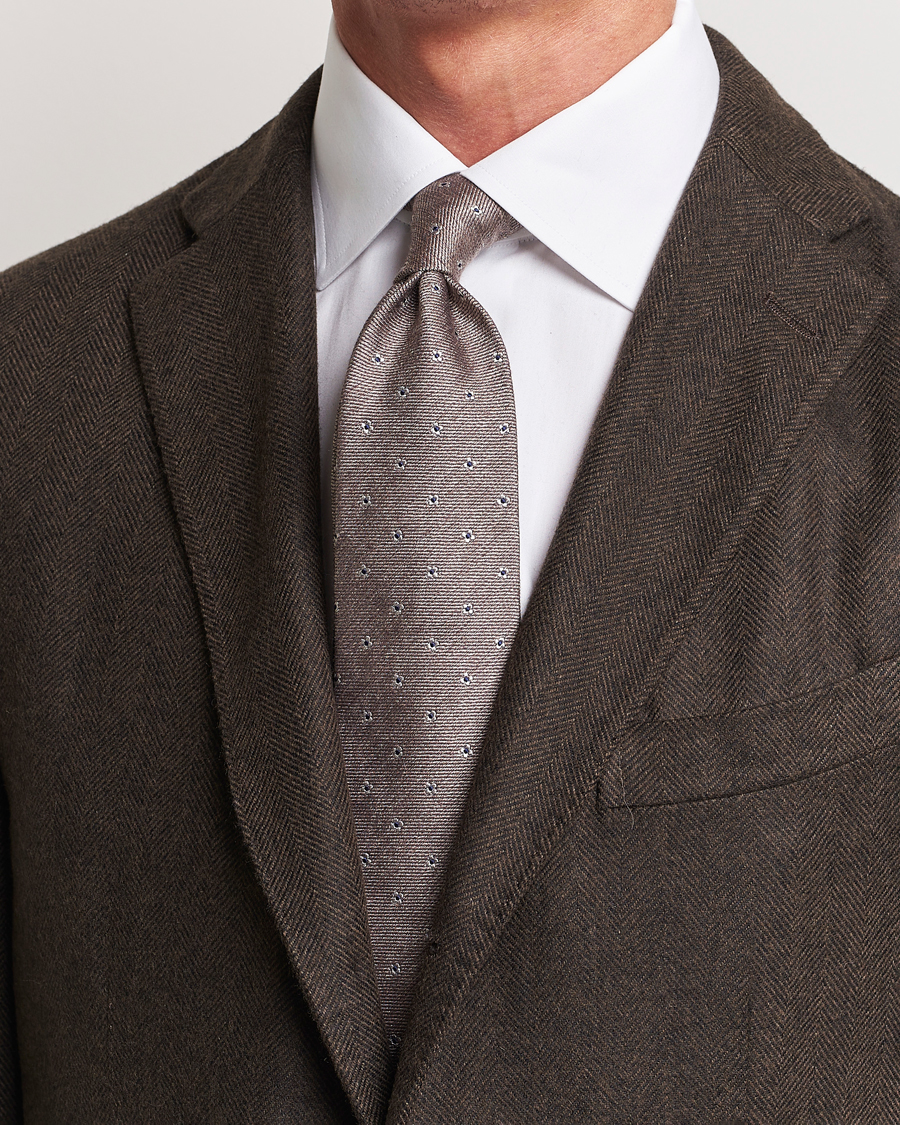 Homme | Amanda Christensen Silk/Wool 8cm Printed Flower Tie Beige Melange | Amanda Christensen | Silk/Wool 8cm Printed Flower Tie Beige Melange