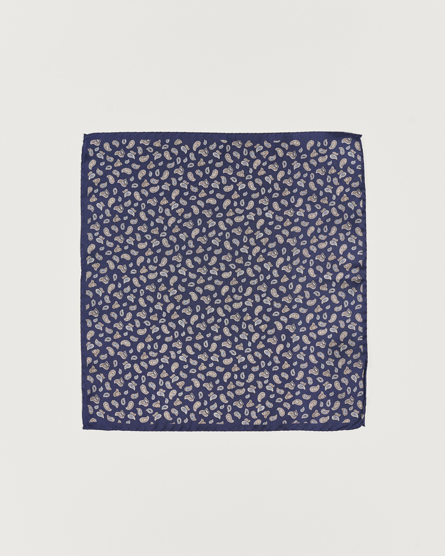 Homme | Amanda Christensen Silk Oxford Printed Paisley Pocket Square Navy | Amanda Christensen | Silk Oxford Printed Paisley Pocket Square Navy