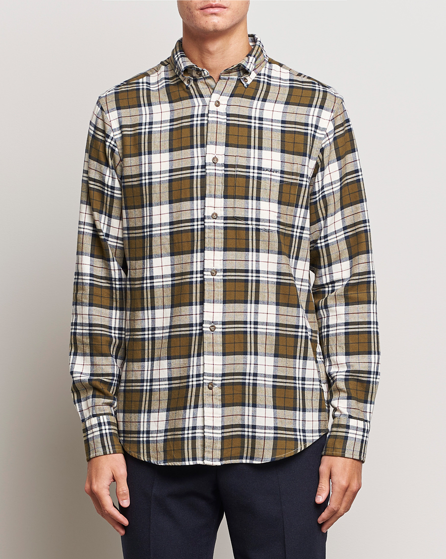 Heren | Overhemden | GANT | Regular Fit Flannel Checked Shirt Dark Cactus