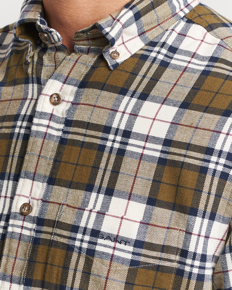 Heren | Overhemden | GANT | Regular Fit Flannel Checked Shirt Dark Cactus