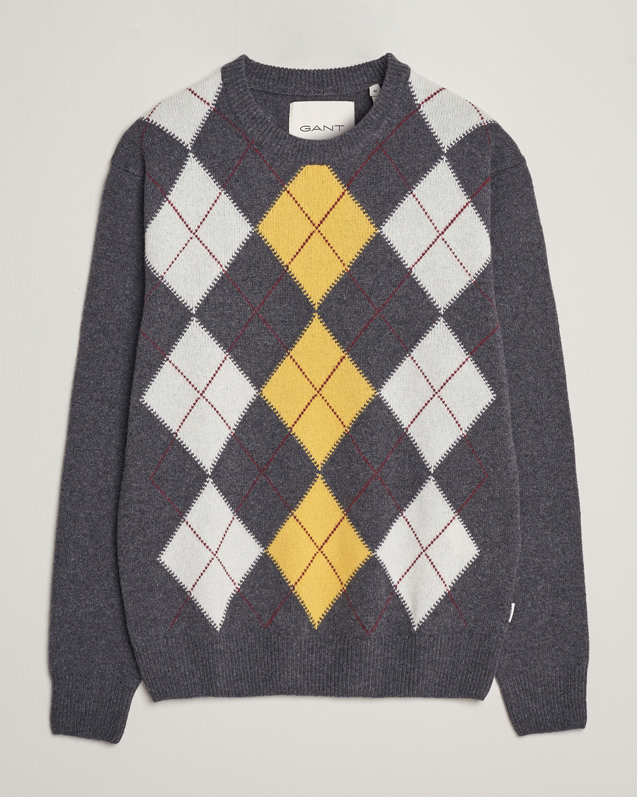 Heren | Truien | GANT | Lambswool Argyle Crew Neck Sweater Charcoal Melange