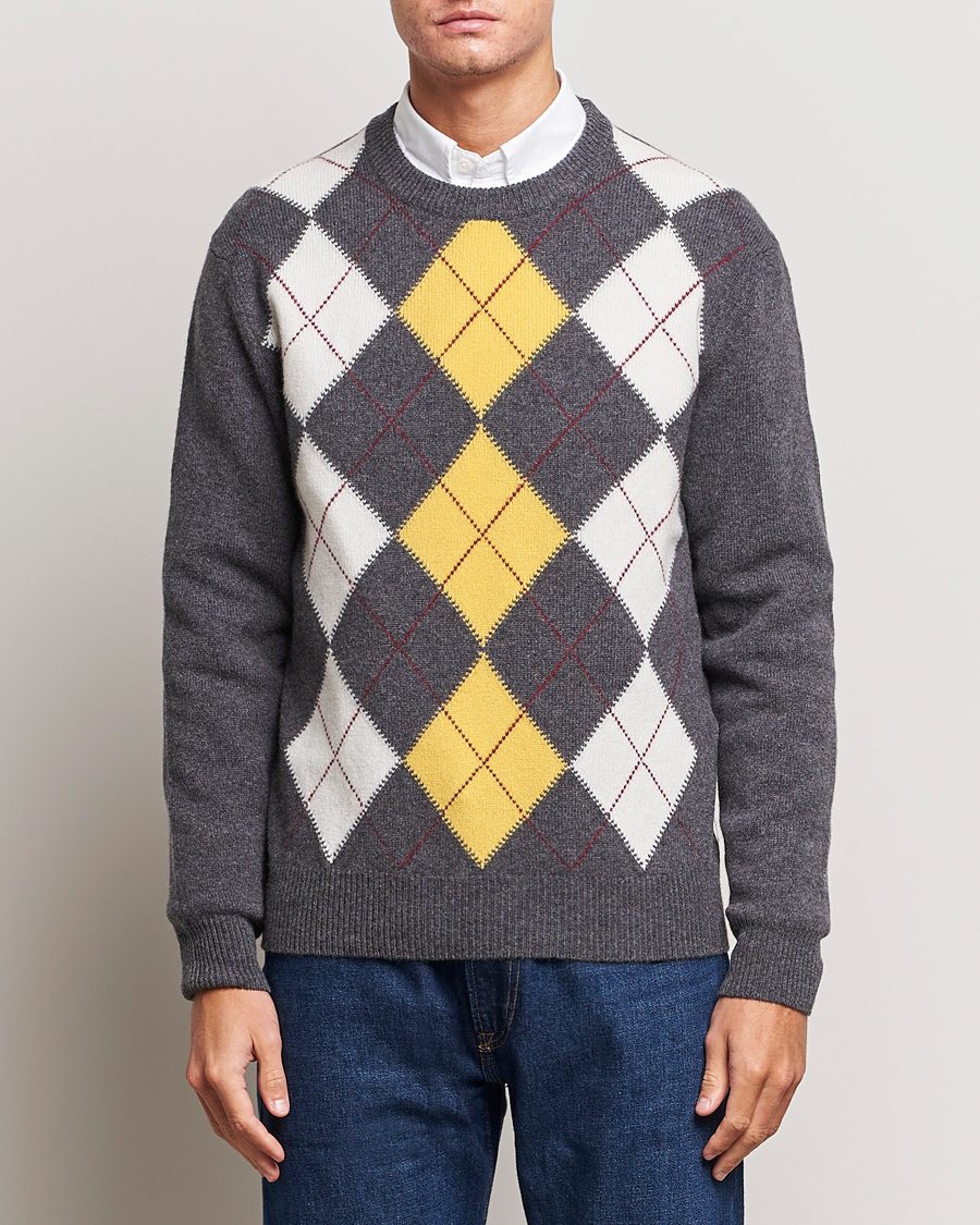 Heren | Truien | GANT | Lambswool Argyle Crew Neck Sweater Charcoal Melange