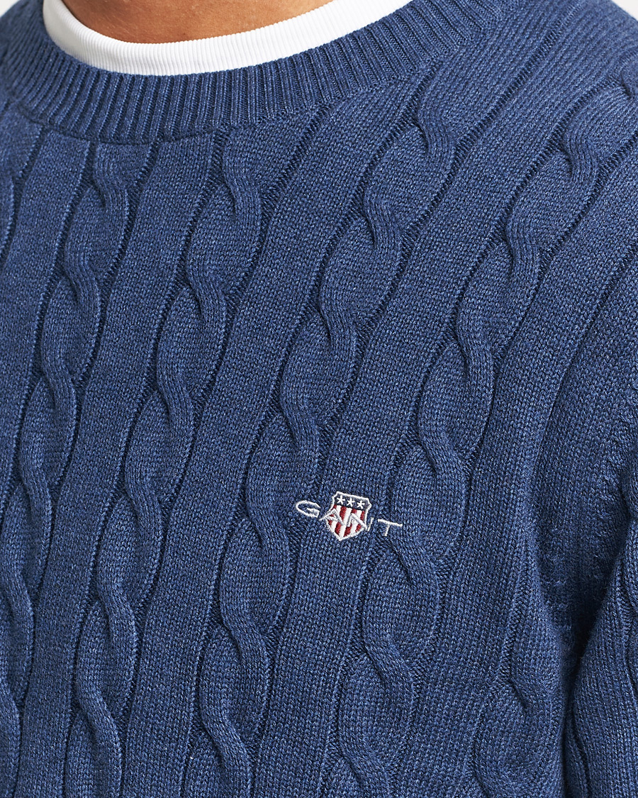Homme | Pulls Et Tricots | GANT | Cotton Cable Crew Neck Pullover Marine Melange