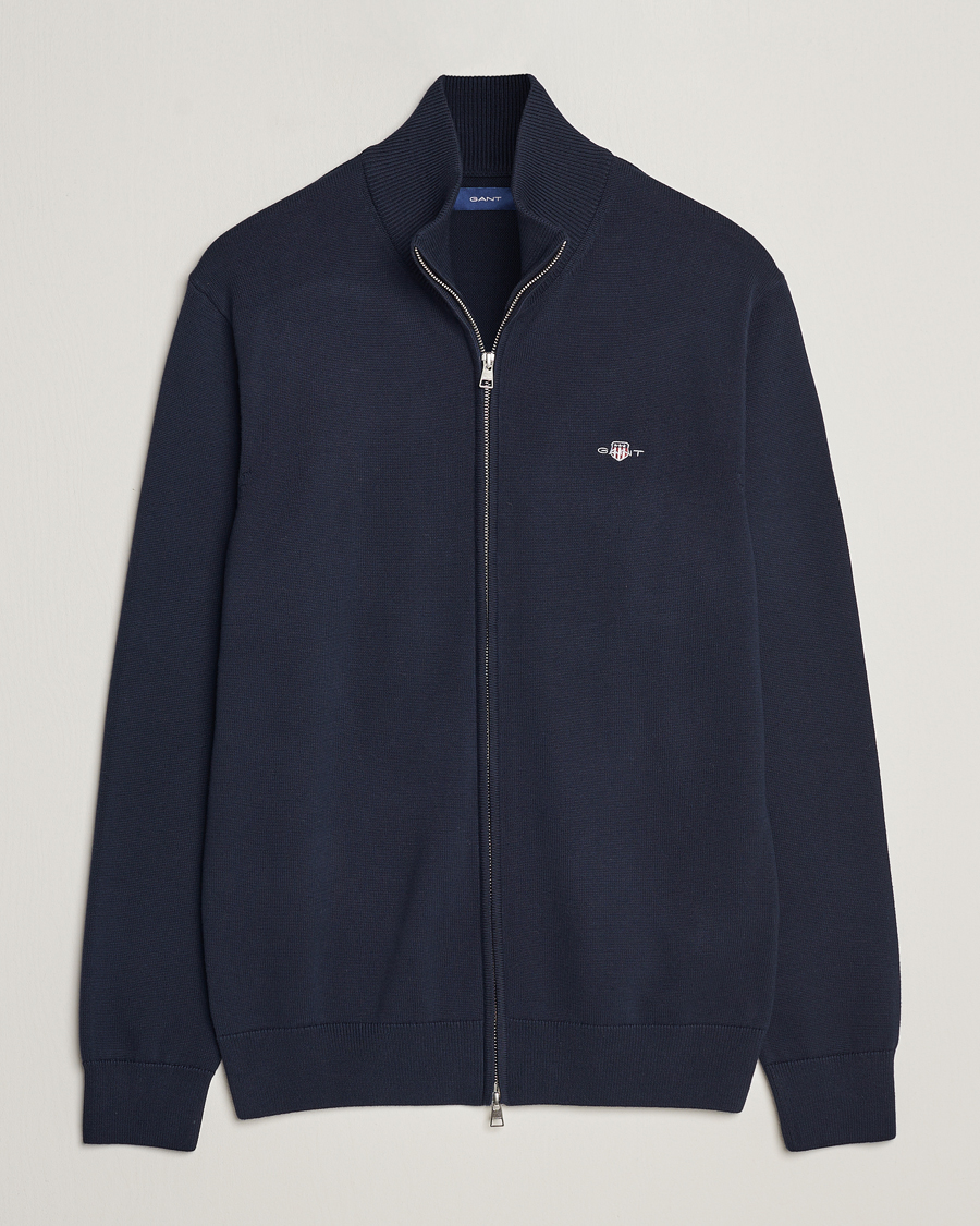Heren | Truien | Gant | Cotton Full Zip Cardigan Evening Blue