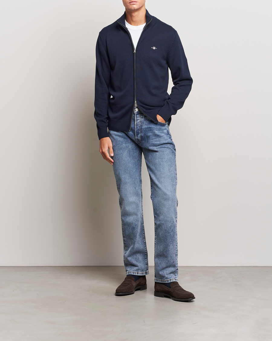 Heren | Truien | Gant | Cotton Full Zip Cardigan Evening Blue