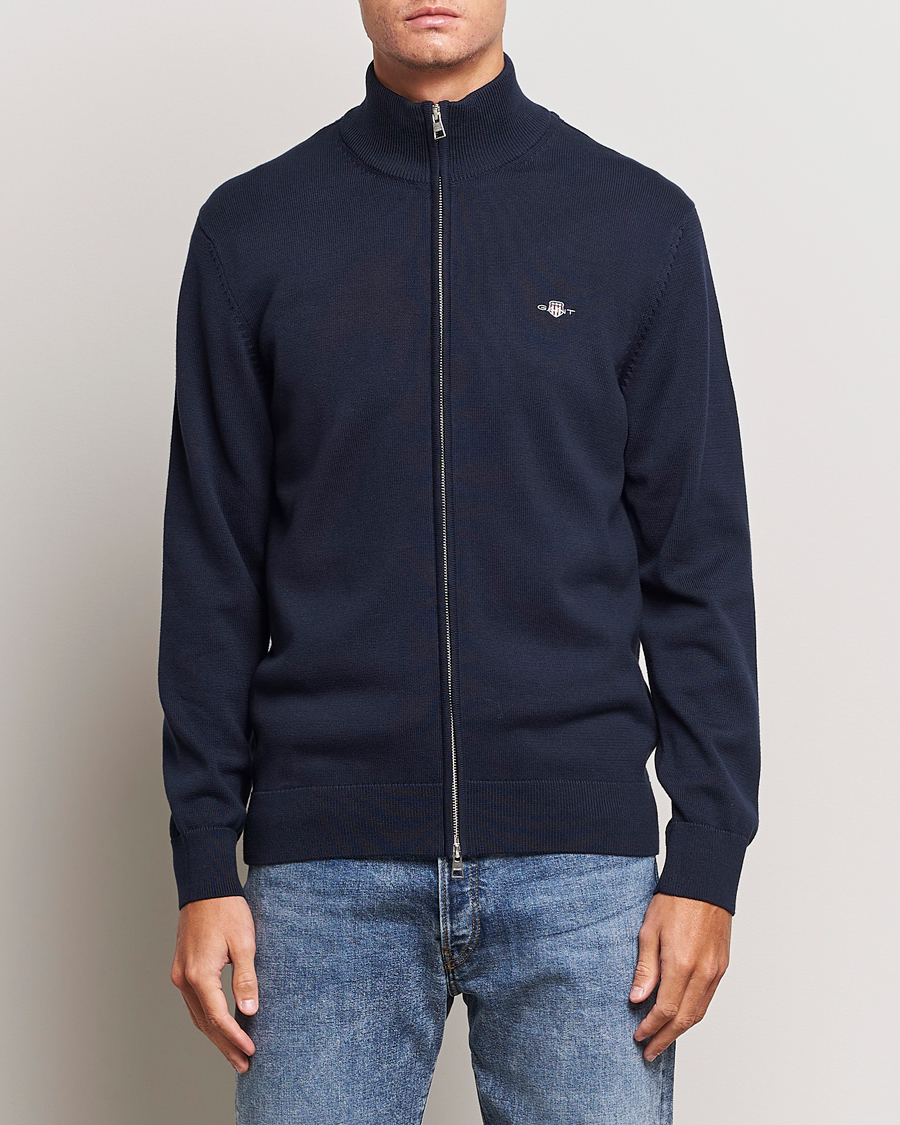 Heren | Truien | Gant | Cotton Full Zip Cardigan Evening Blue